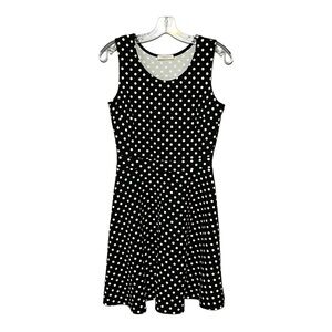Gilli Polka Dot Tank Dress Black Ivory Sleeveless Scoop Neck Fit-n-Flare Small